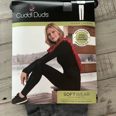 Cuddl Duds High Waist Legging, Wide Waistband , SzXL , Heather Coal